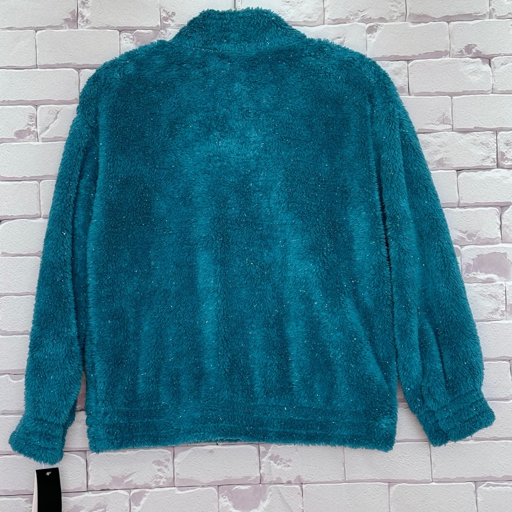 Adidas Girls TURQ Quarter-Zip Sparkle Fuzzy Holiday Jacket Medium‎ 10-12 NWT - Picture 9 of 11